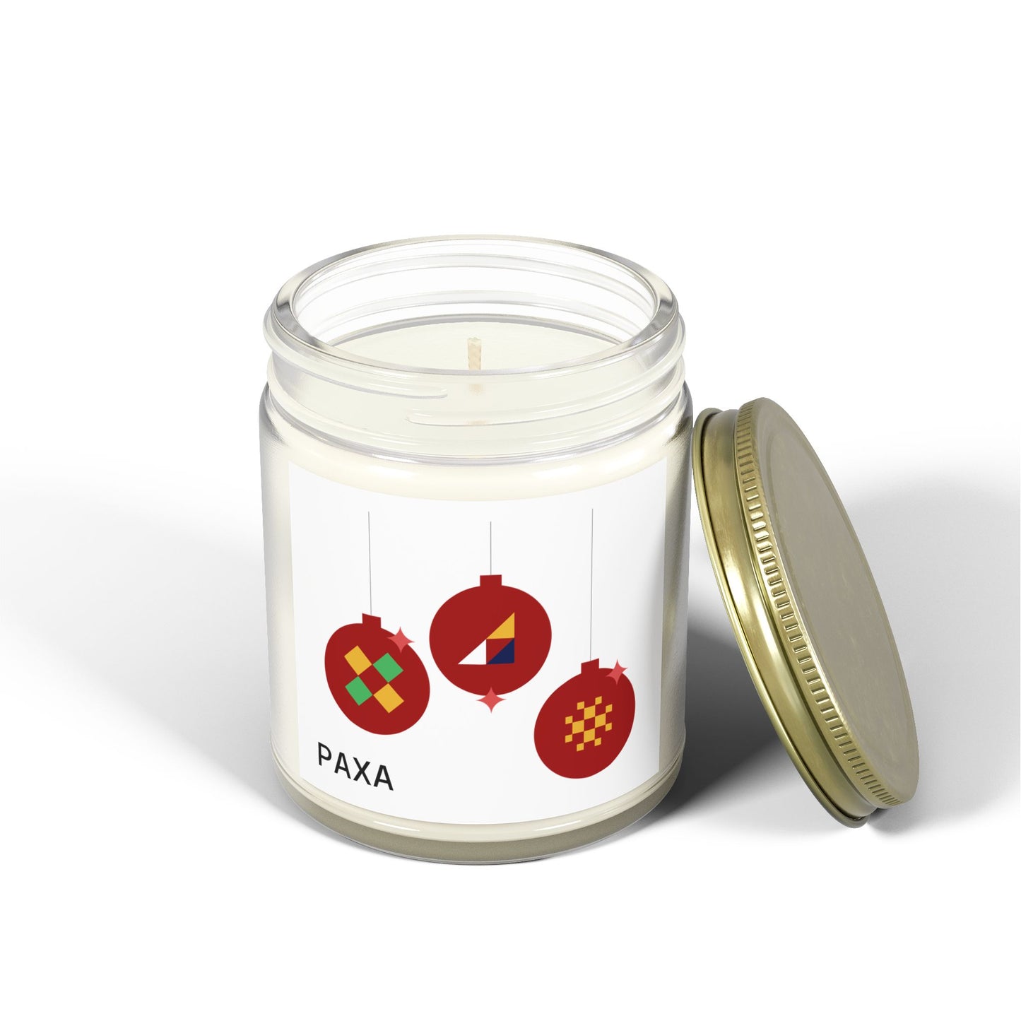 Festive Scented Candle - Coconut Apricot Wax (4oz & 9oz) with Holiday Ornaments - Luxury Scented Candle – Eco-Friendly Coconut Apricot Wax in Reusable Glass Jar with Gold Lid
