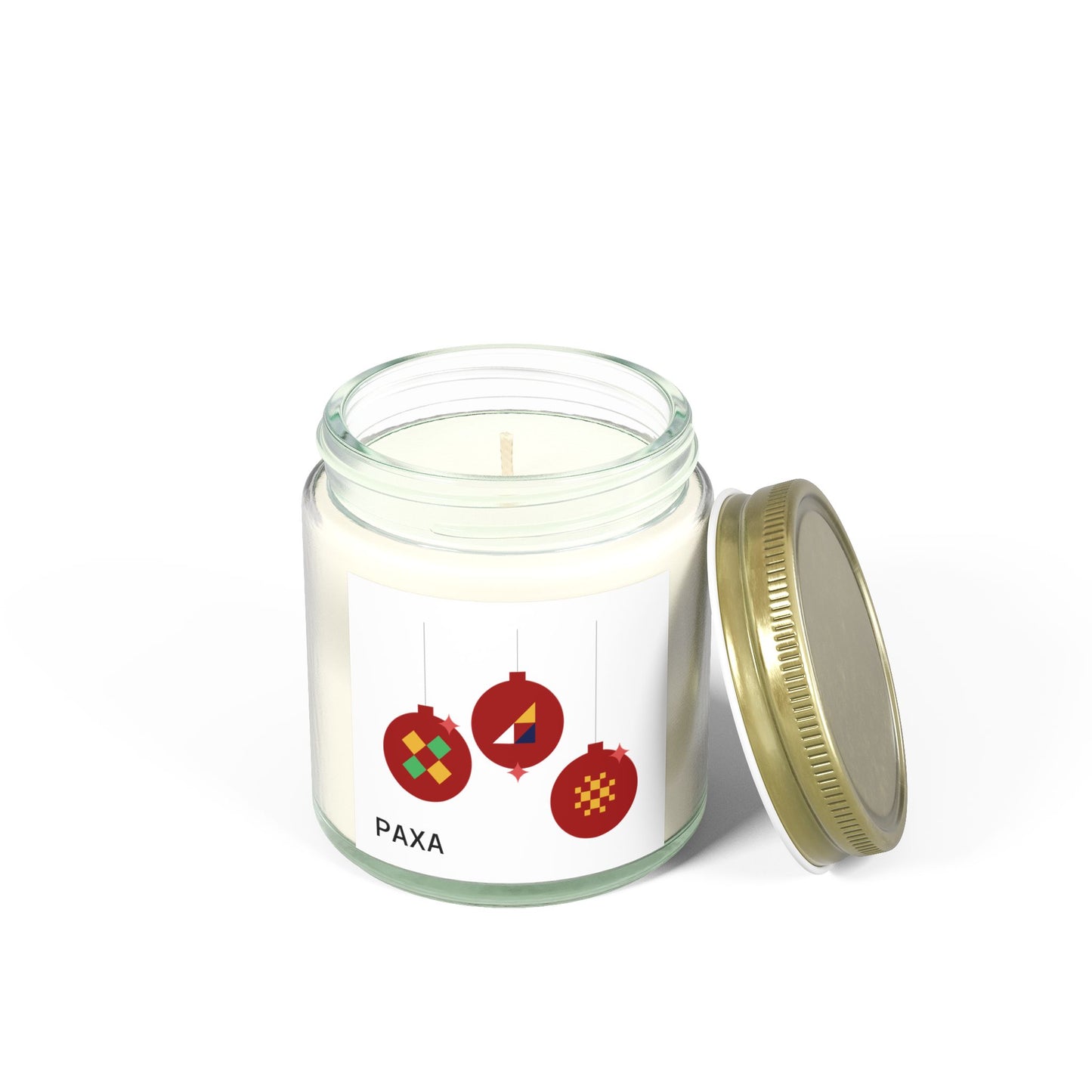 Festive Scented Candle - Coconut Apricot Wax (4oz & 9oz) with Holiday Ornaments - Luxury Scented Candle – Eco-Friendly Coconut Apricot Wax in Reusable Glass Jar with Gold Lid