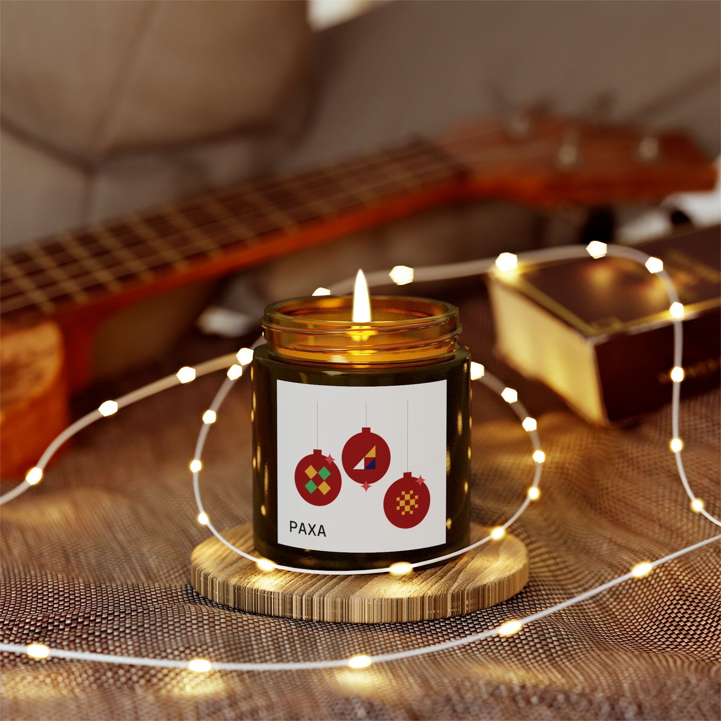 Festive Scented Candle - Coconut Apricot Wax (4oz & 9oz) with Holiday Ornaments - Luxury Scented Candle – Eco-Friendly Coconut Apricot Wax in Reusable Glass Jar with Gold Lid