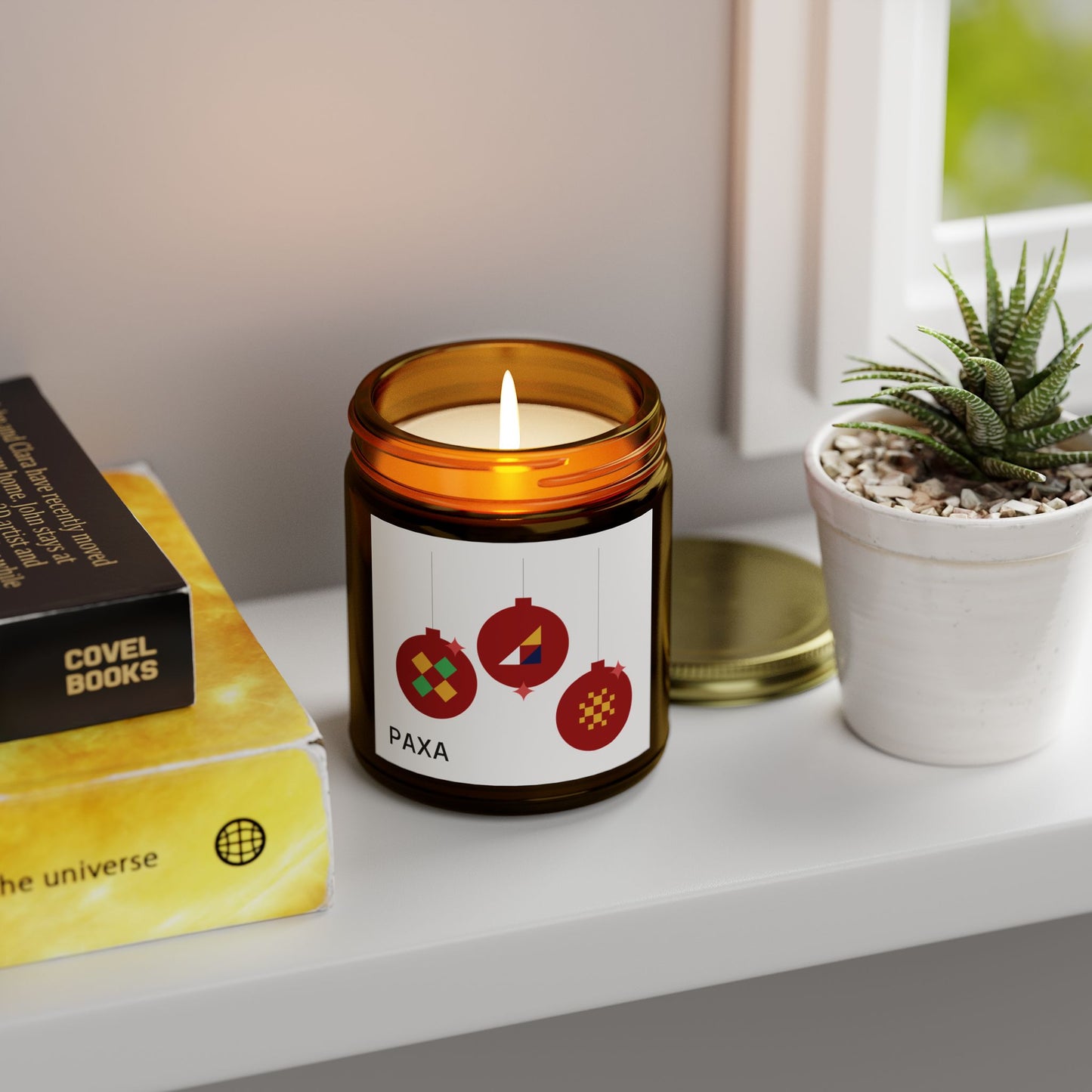 Festive Scented Candle - Coconut Apricot Wax (4oz & 9oz) with Holiday Ornaments - Luxury Scented Candle – Eco-Friendly Coconut Apricot Wax in Reusable Glass Jar with Gold Lid
