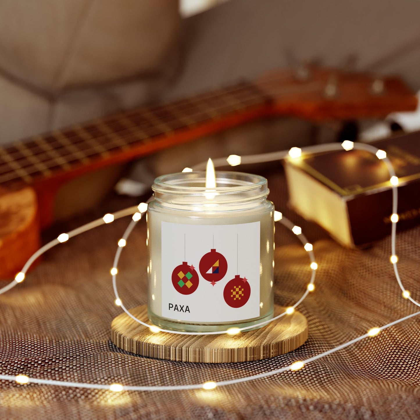 Festive Scented Candle - Coconut Apricot Wax (4oz & 9oz) with Holiday Ornaments - Luxury Scented Candle – Eco-Friendly Coconut Apricot Wax in Reusable Glass Jar with Gold Lid