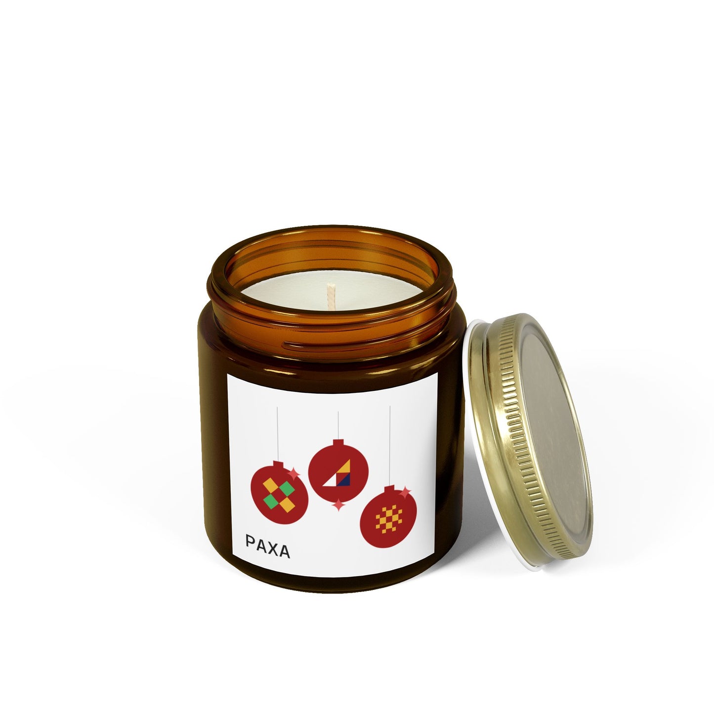 Festive Scented Candle - Coconut Apricot Wax (4oz & 9oz) with Holiday Ornaments - Luxury Scented Candle – Eco-Friendly Coconut Apricot Wax in Reusable Glass Jar with Gold Lid