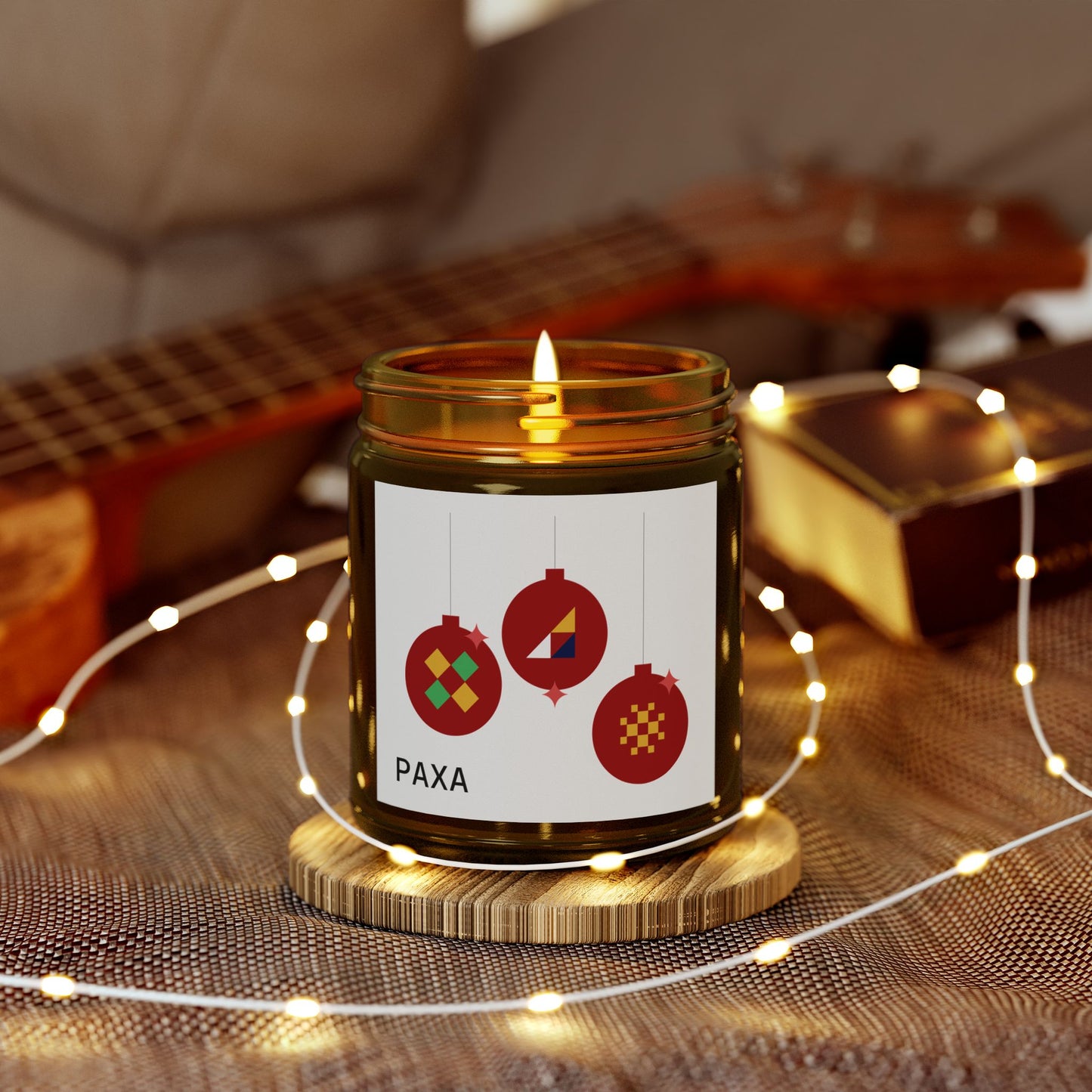 Festive Scented Candle - Coconut Apricot Wax (4oz & 9oz) with Holiday Ornaments - Luxury Scented Candle – Eco-Friendly Coconut Apricot Wax in Reusable Glass Jar with Gold Lid