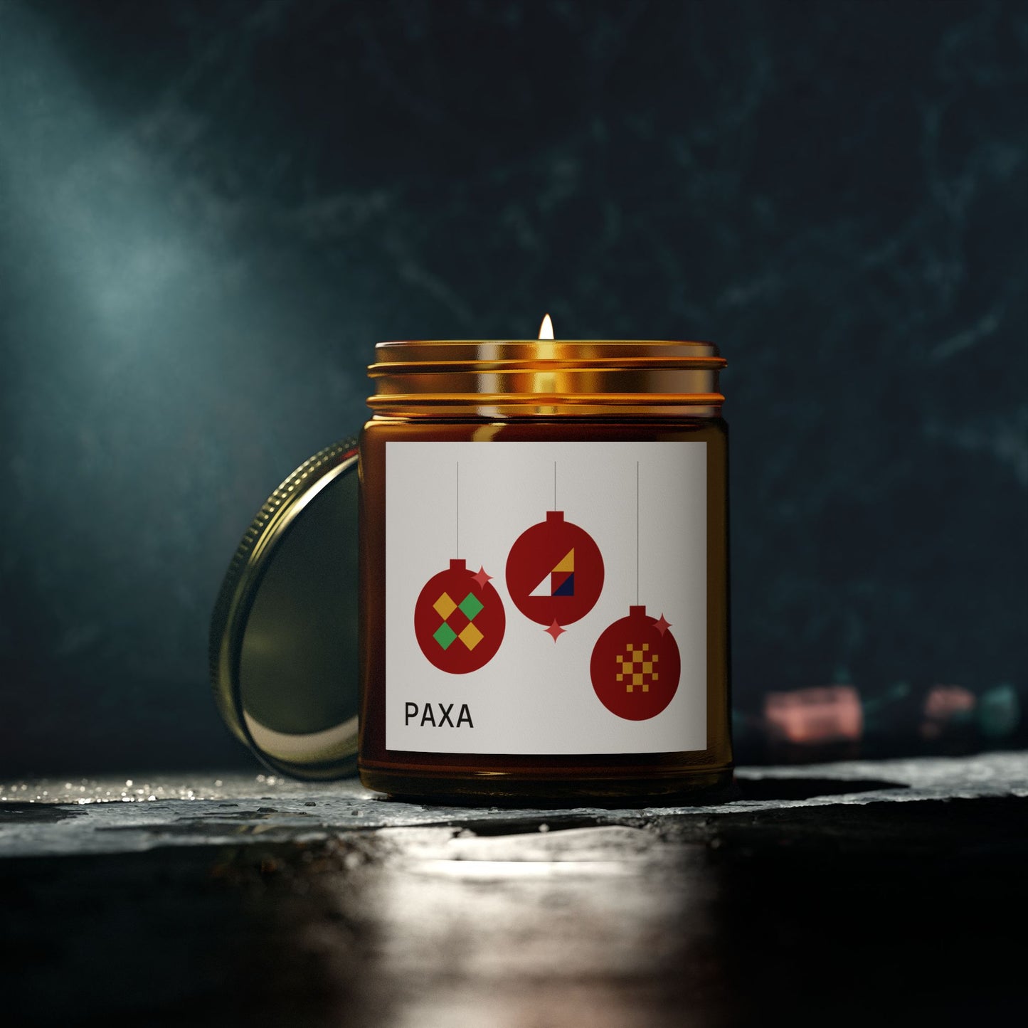 Festive Scented Candle - Coconut Apricot Wax (4oz & 9oz) with Holiday Ornaments - Luxury Scented Candle – Eco-Friendly Coconut Apricot Wax in Reusable Glass Jar with Gold Lid