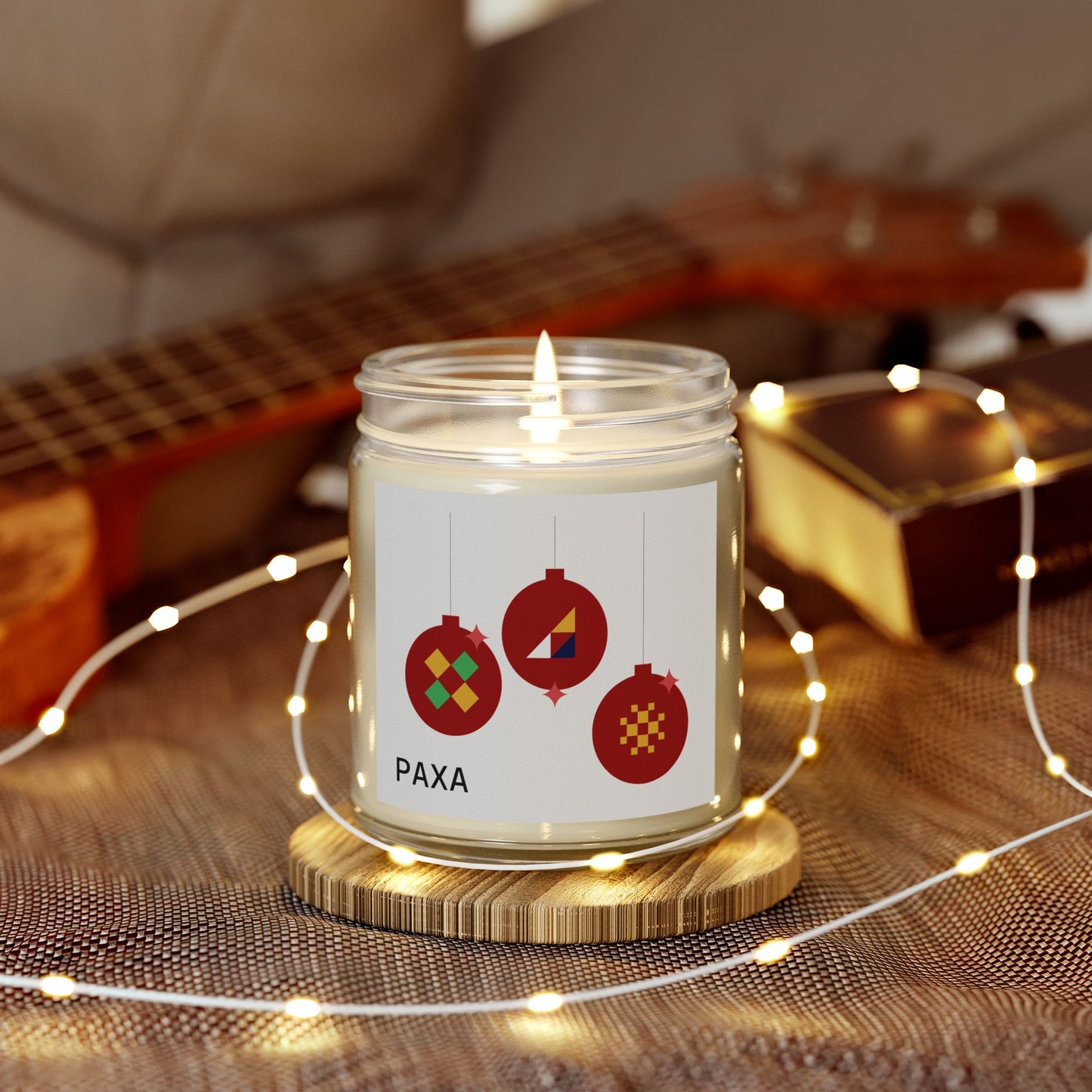 Festive Scented Candle - Coconut Apricot Wax (4oz & 9oz) with Holiday Ornaments - Luxury Scented Candle – Eco-Friendly Coconut Apricot Wax in Reusable Glass Jar with Gold Lid