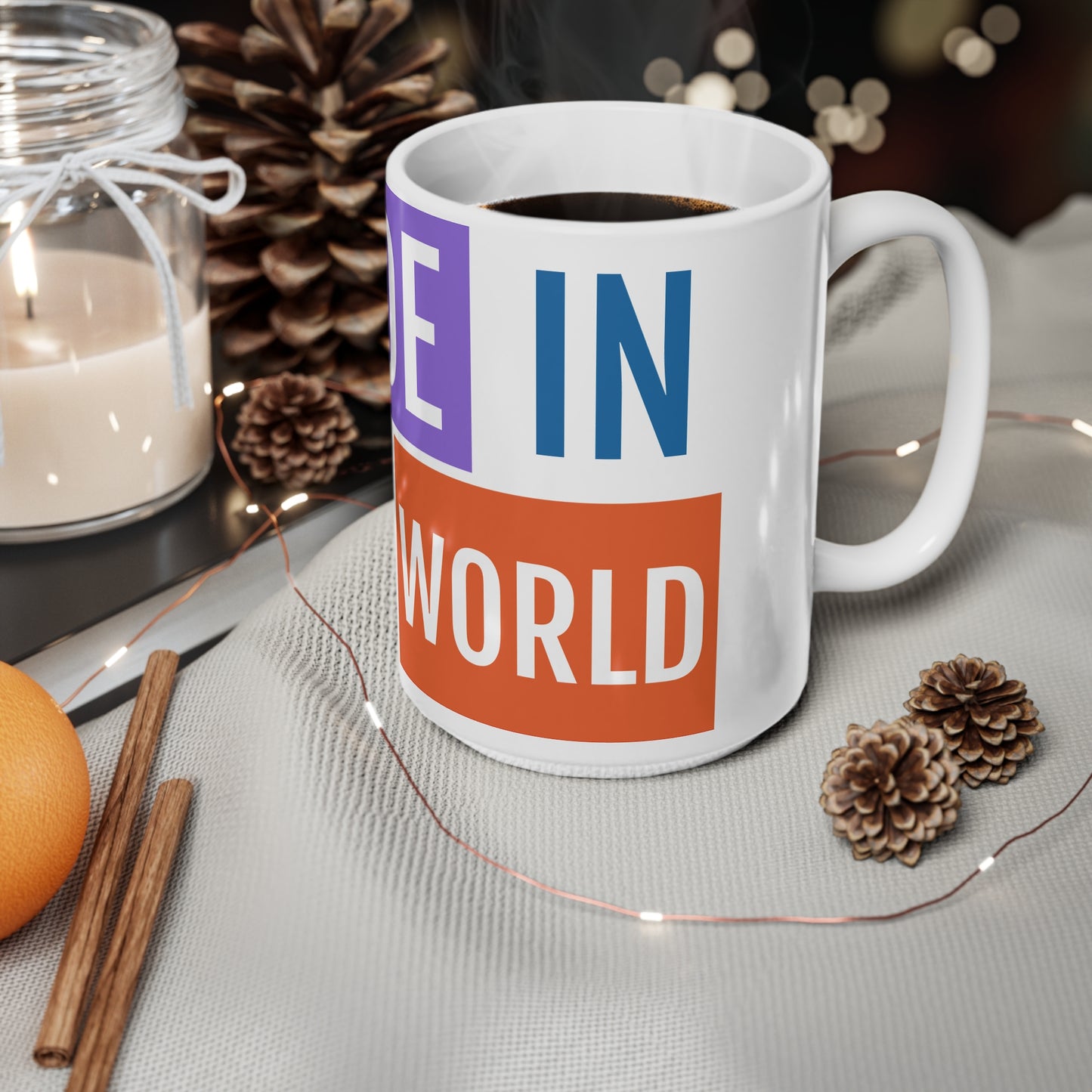 Inspirational Ceramic Coffee Mug - "Made in the World" - Vibrant Ceramic Coffee Cups – Microwave & Dishwasher Safe Mugs with ORCA Coating (11oz & 15oz)