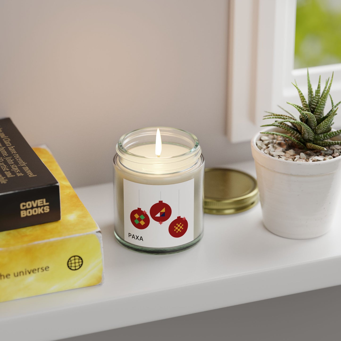 Festive Scented Candle - Coconut Apricot Wax (4oz & 9oz) with Holiday Ornaments - Luxury Scented Candle – Eco-Friendly Coconut Apricot Wax in Reusable Glass Jar with Gold Lid