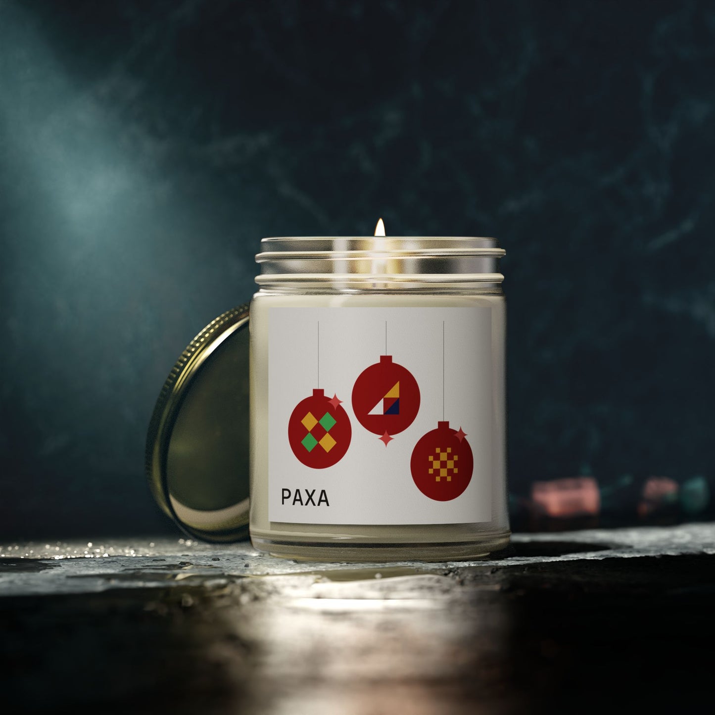 Festive Scented Candle - Coconut Apricot Wax (4oz & 9oz) with Holiday Ornaments - Luxury Scented Candle – Eco-Friendly Coconut Apricot Wax in Reusable Glass Jar with Gold Lid