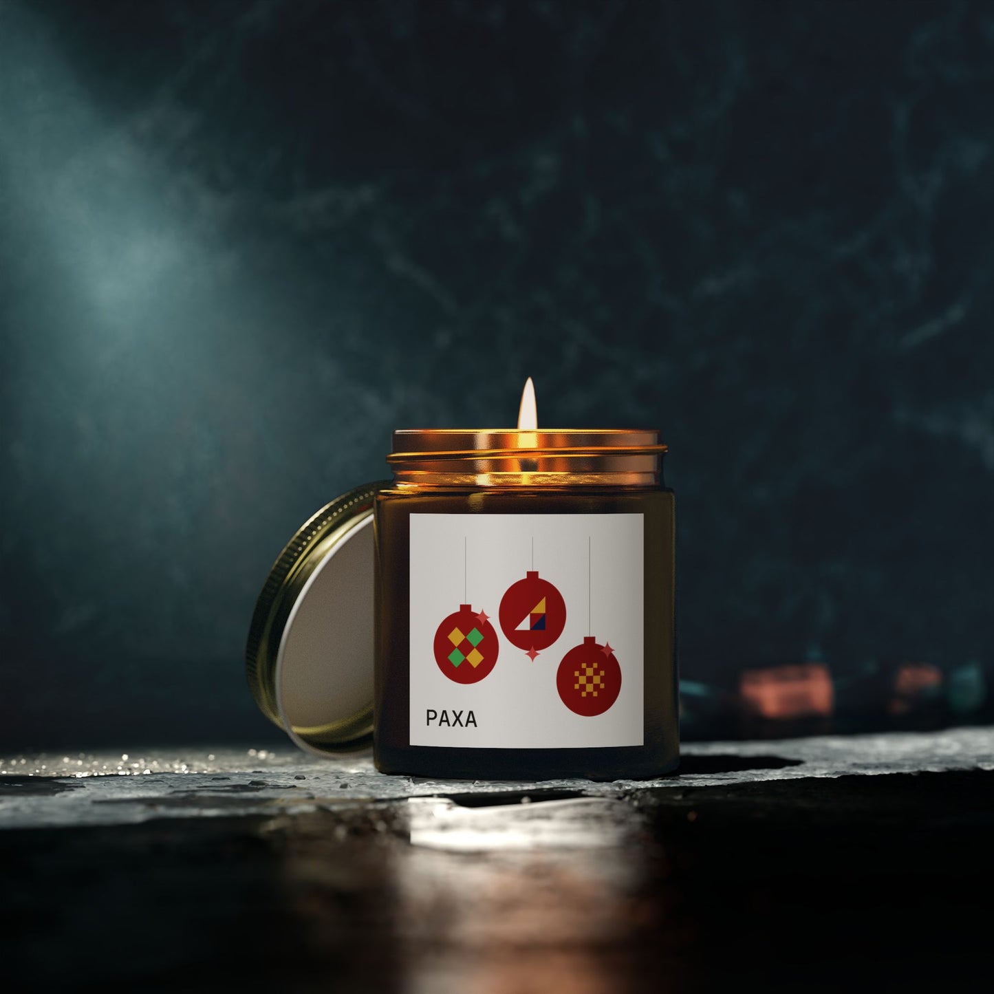 Festive Scented Candle - Coconut Apricot Wax (4oz & 9oz) with Holiday Ornaments - Luxury Scented Candle – Eco-Friendly Coconut Apricot Wax in Reusable Glass Jar with Gold Lid