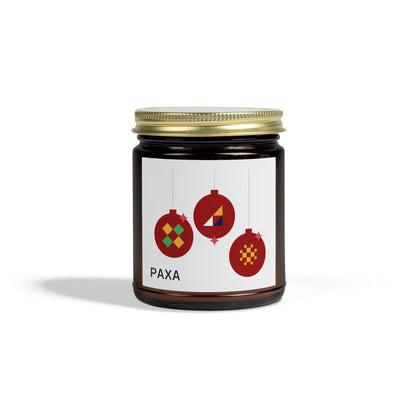 Festive Scented Candle - Coconut Apricot Wax (4oz & 9oz) with Holiday Ornaments - Luxury Scented Candle – Eco-Friendly Coconut Apricot Wax in Reusable Glass Jar with Gold Lid